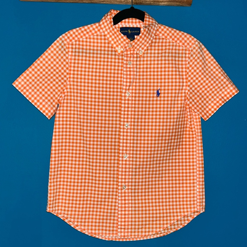 Ralph Lauren • Gingham Cotton Poplin Short-Sleeve Shirt • Size 7